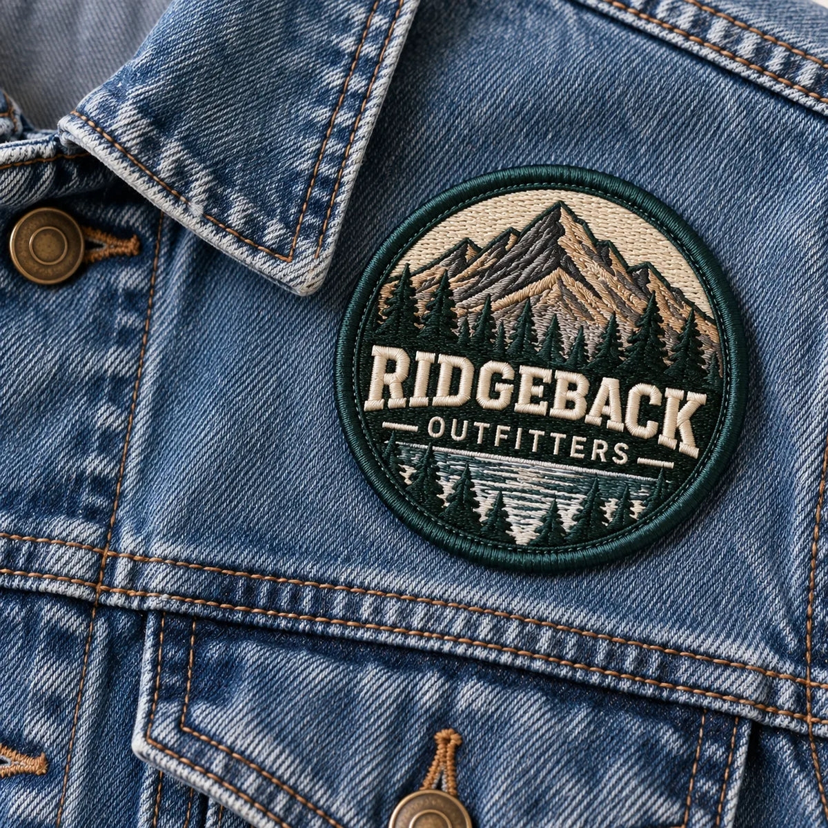 A custom embroidered patch applied to the chest of a denim jacket
