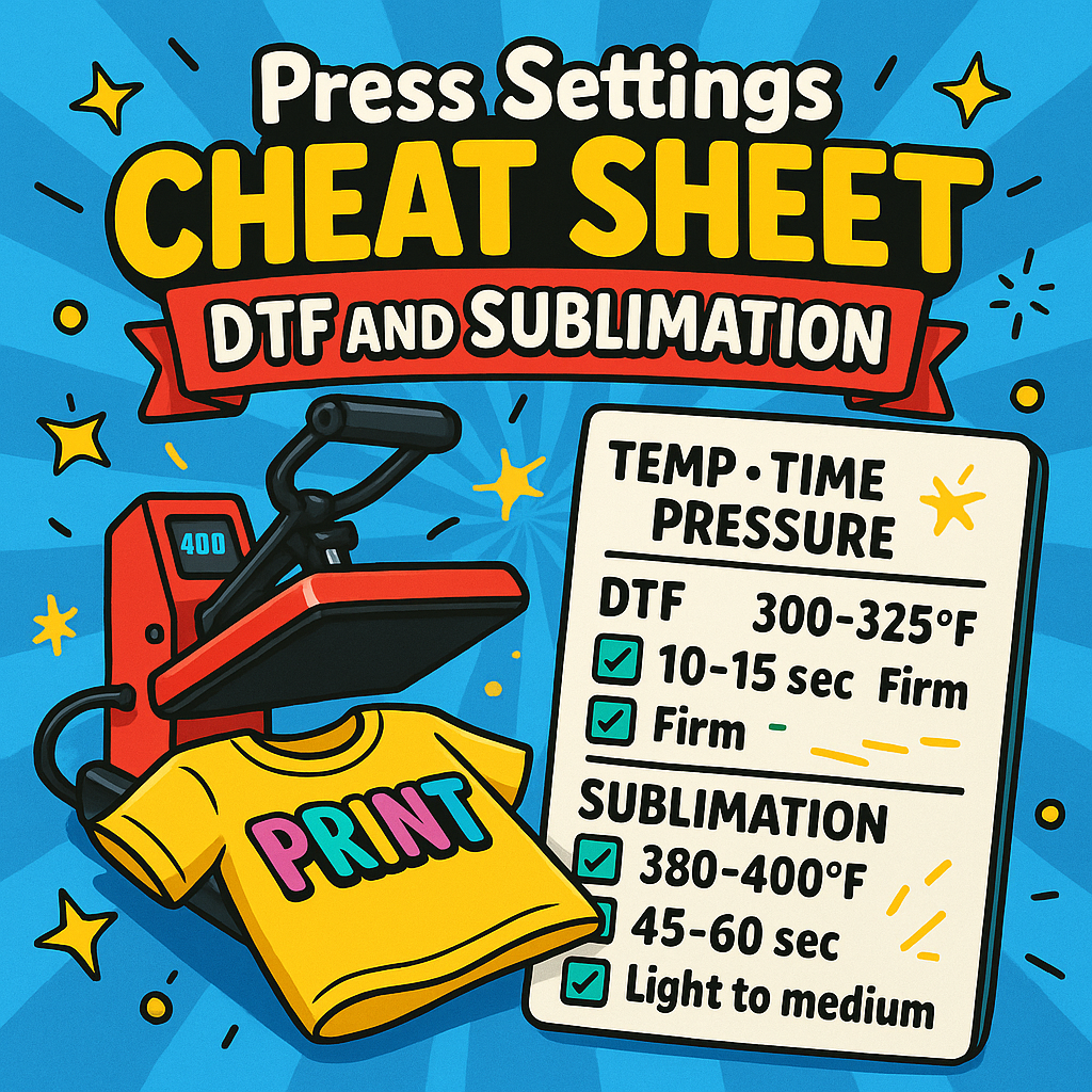 Press Settings Cheat Sheet: DTF and Sublimation Transfers