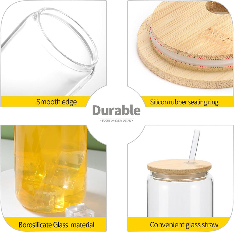 16oz Glass Cup with Bamboo Lid & Glass Straw
