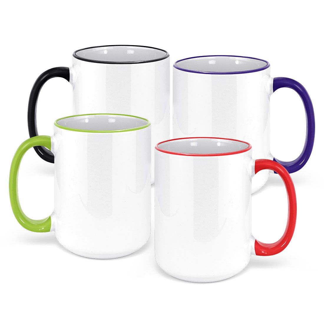 White Ceramic Sublimation Mug w/ Colored Rim & Handle - 15oz