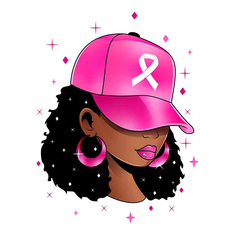 Breast Cancer Awareness - Black Woman Pink Ribbon Cap (DTF Transfer)