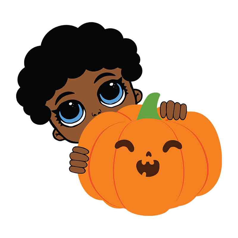 Halloween Afro Boy Peeking Pumpkin (DTF Transfer)