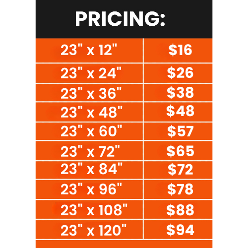 UV DTF gang sheet pricing by size