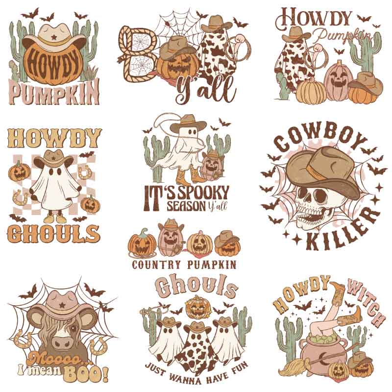 Country Halloween DTF Transfers Gang Sheet - 10 Designs
