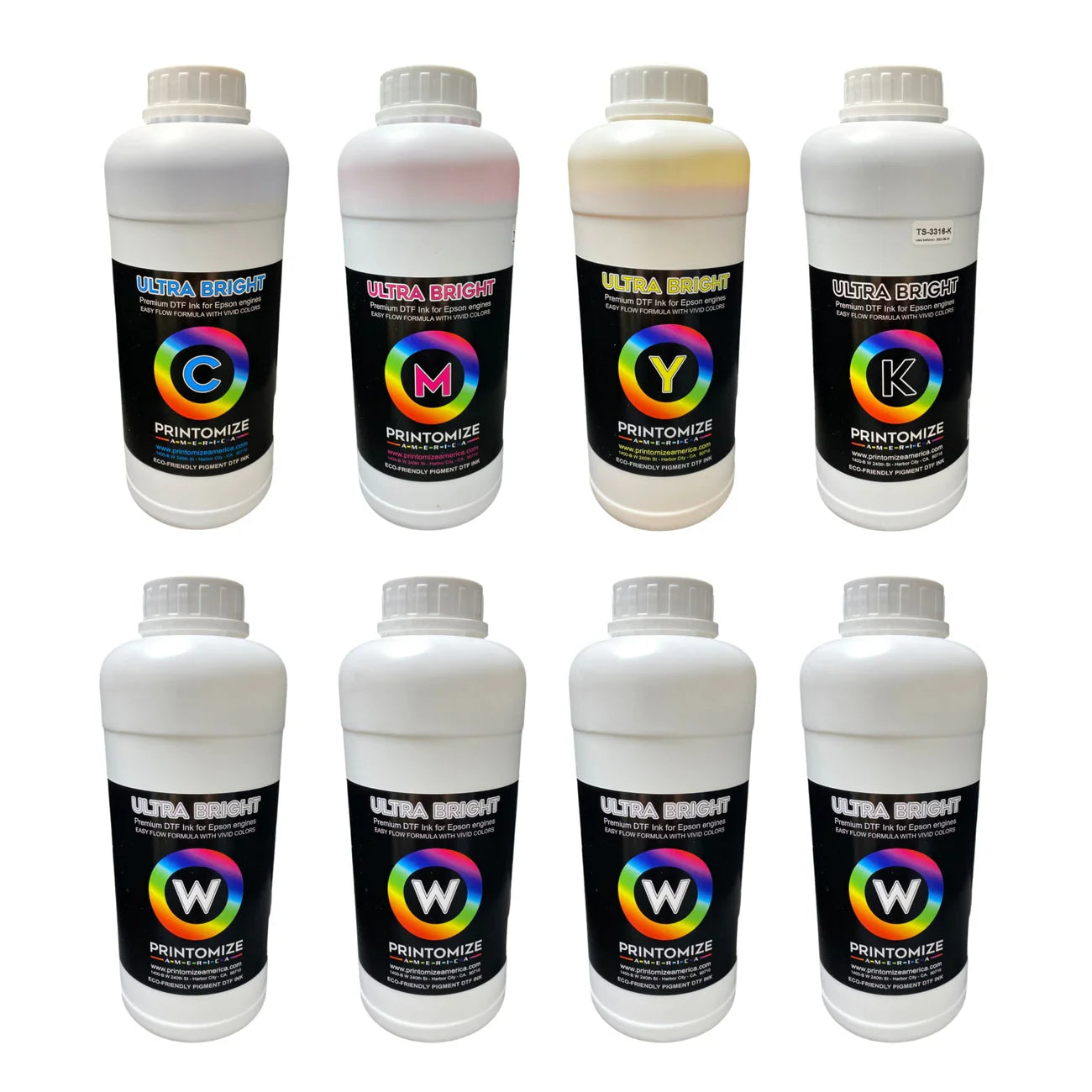 Ultra Bright DTF Ink Bundle - (1 liter of each CYMK + 4 liter of White)