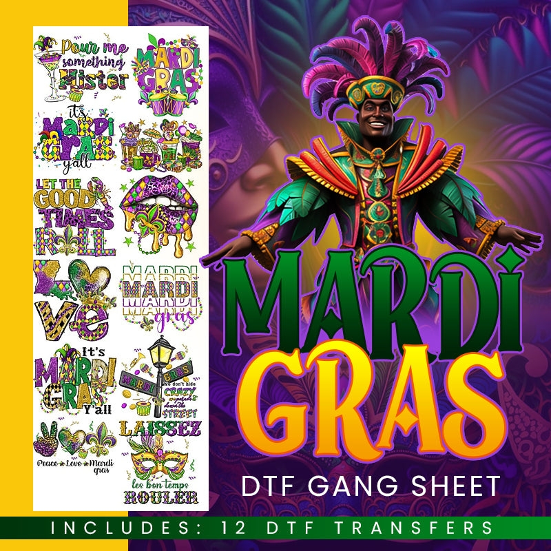 Mardi Gras DTF Transfer Gang Sheet - 12 Designs