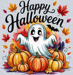 Happy Halloween ghost and pumpkins - STK07390