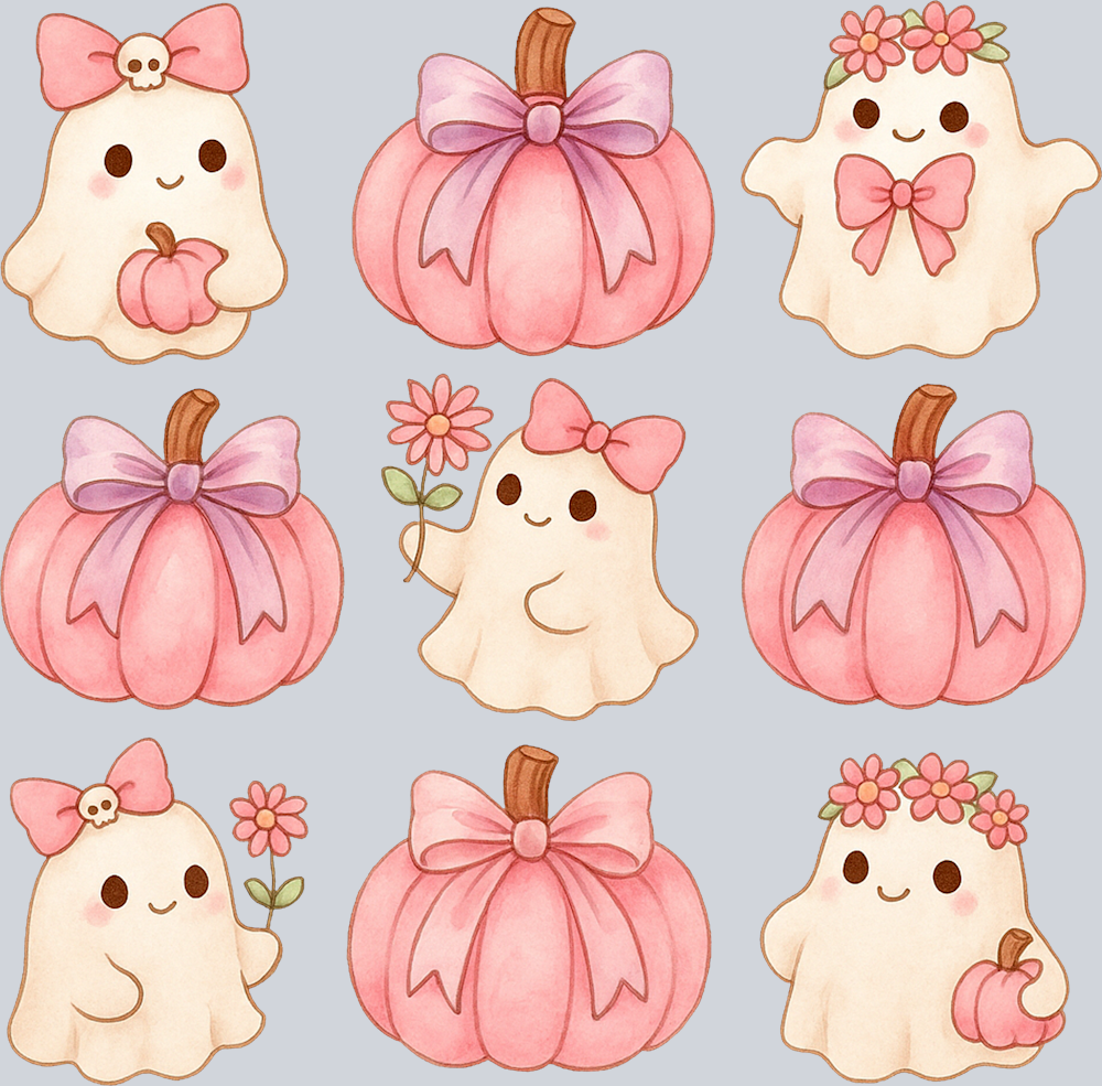 Cute Pink Ghosts and Pumpkins - STK07347