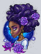 Black Woman Moon Flowers - STK00982
