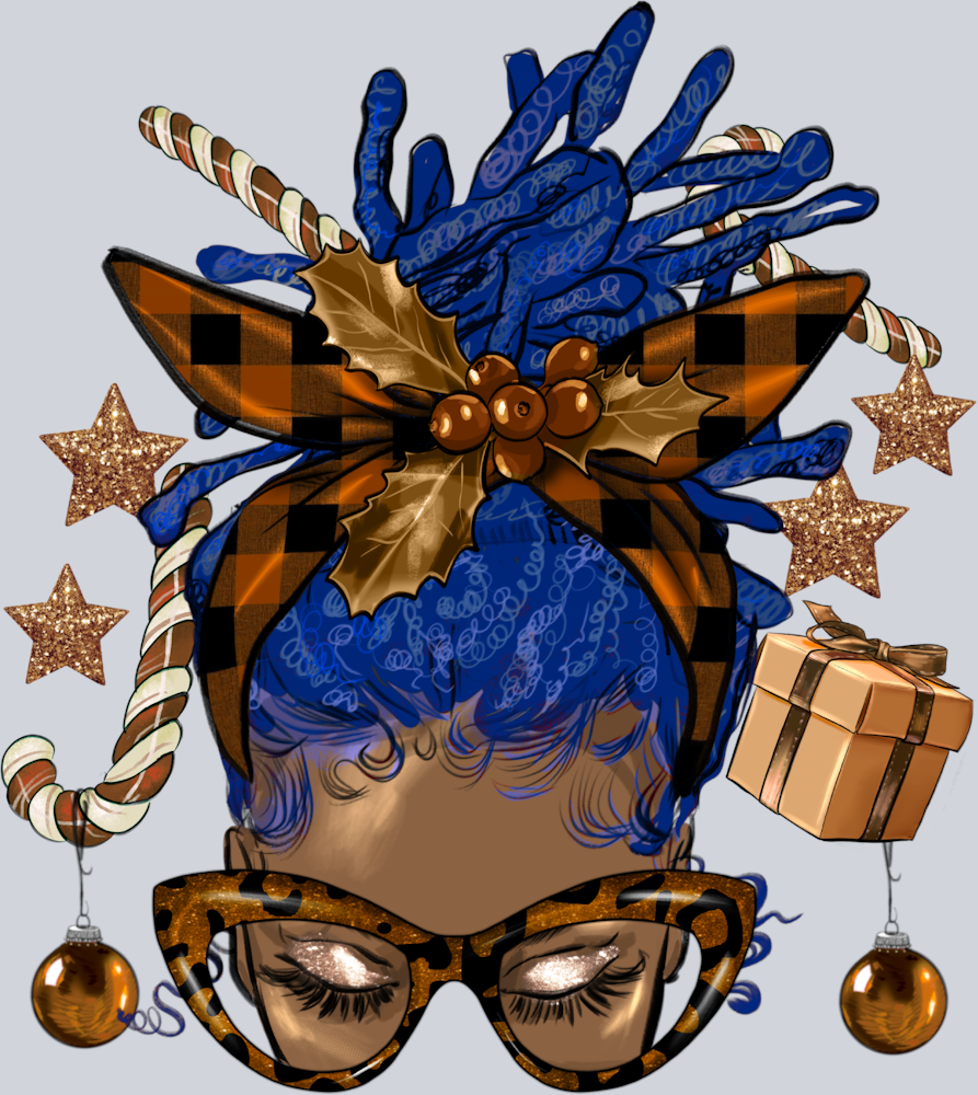 Melanin Christmas Afro Messy Bun Blue Locs - STK04148