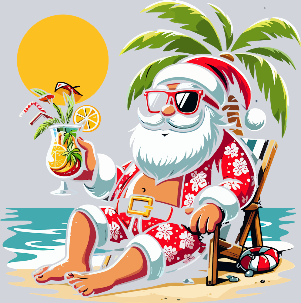 Santa Enjoying A Dring On The Beach - STK05297