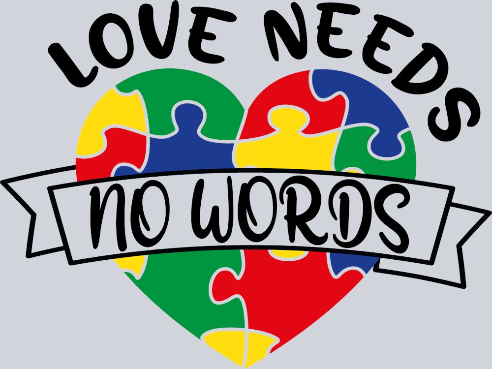 Autism Love Needs No Words Puzzle Heart Ribbon - STK00316