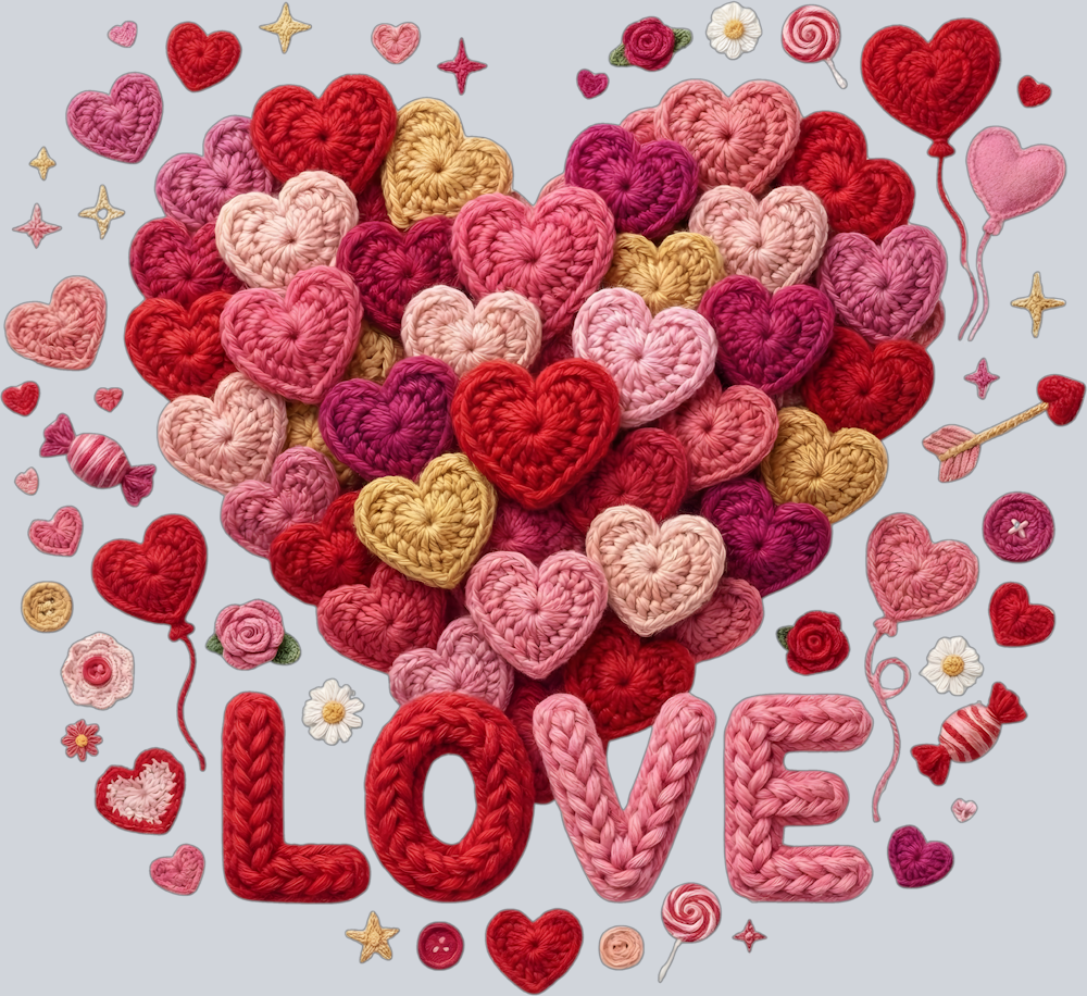 Love Faux Yarn Heart and Flowers - STK07632