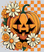 Autumn Halloween Pumpkin Flowers and Checkerboard 8 - STK07335