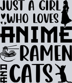 Girl Who Loves Anime Ramen Cats Black - STK02258
