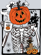 Happy Halloween Pumpkin Face And Skeleton Body - STK02569