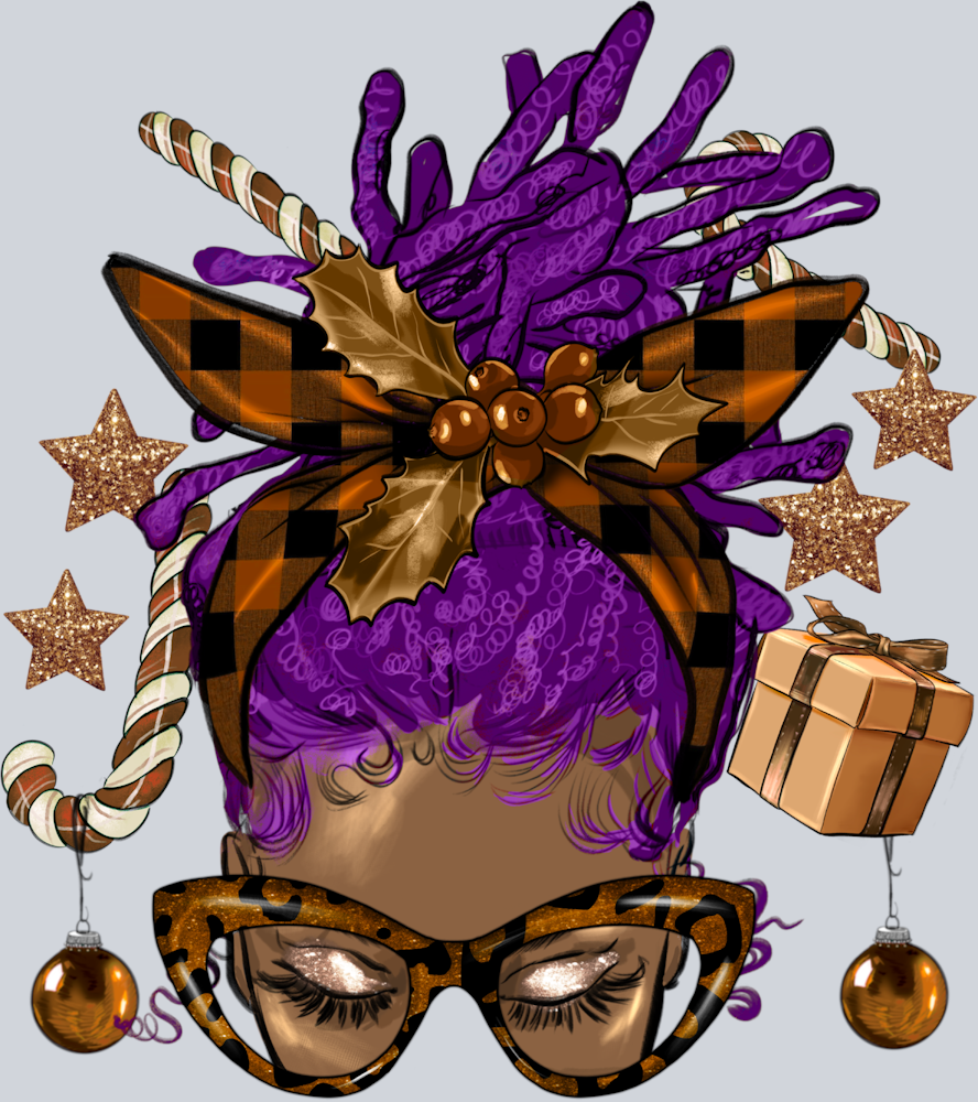 Melanin Christmas Afro Messy Bun Purple Locs - STK04154