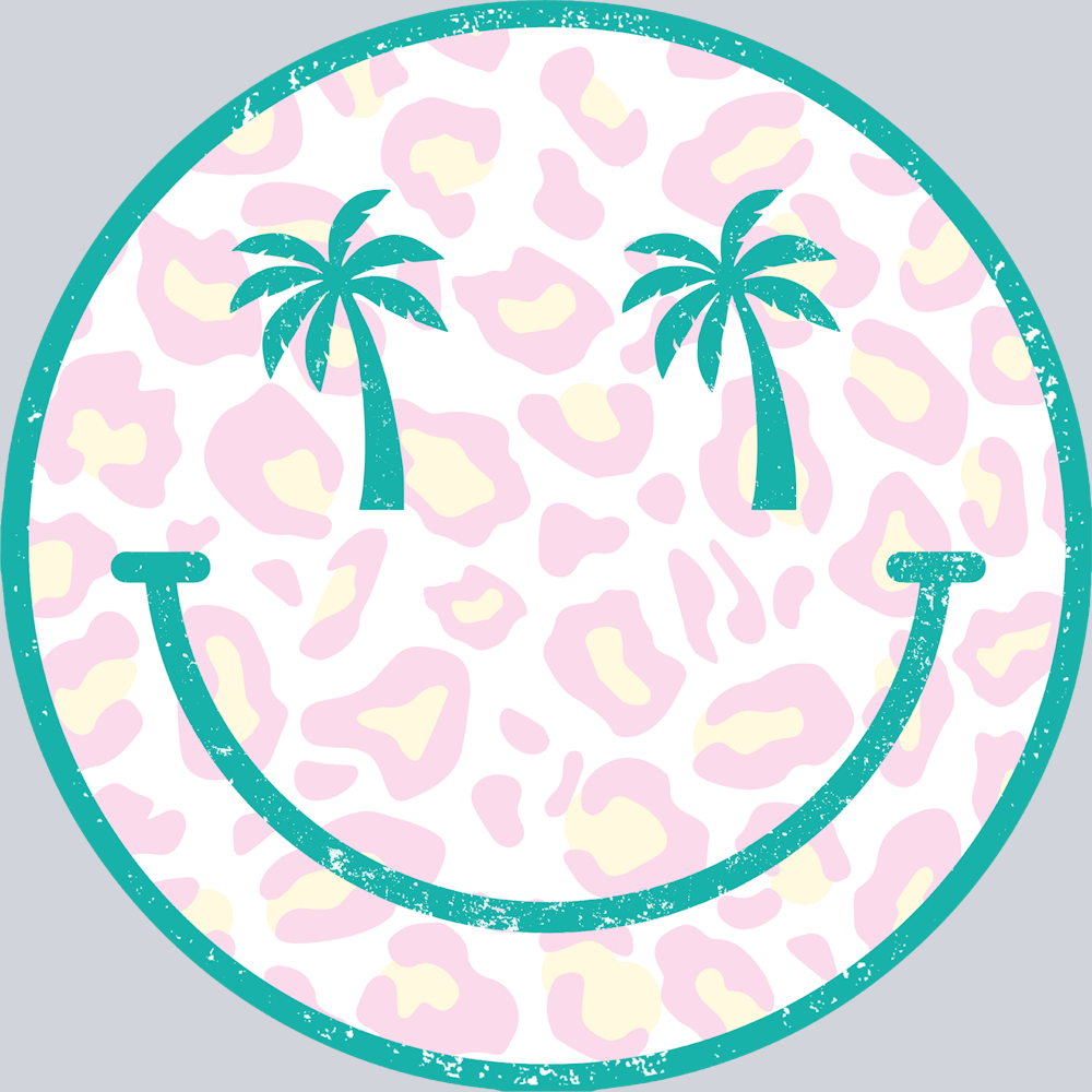 Smiley Face Pink Leopard Palm Trees Summer Print - STK05560