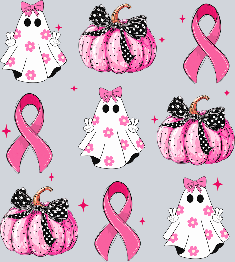 Breast Cancer Ghosts Ribbons And Pumpkins - STK01155