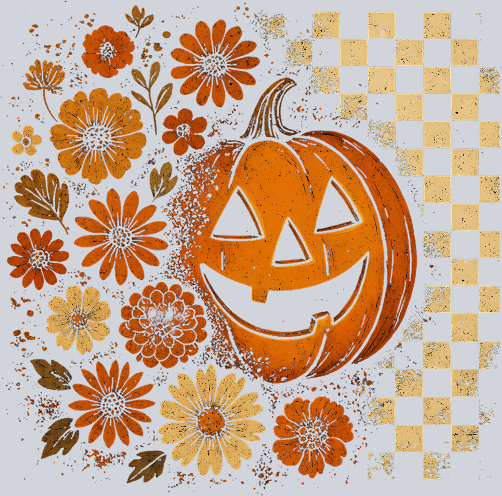 Autumn Pumpkin Flowers and Checkerboard - STK07338