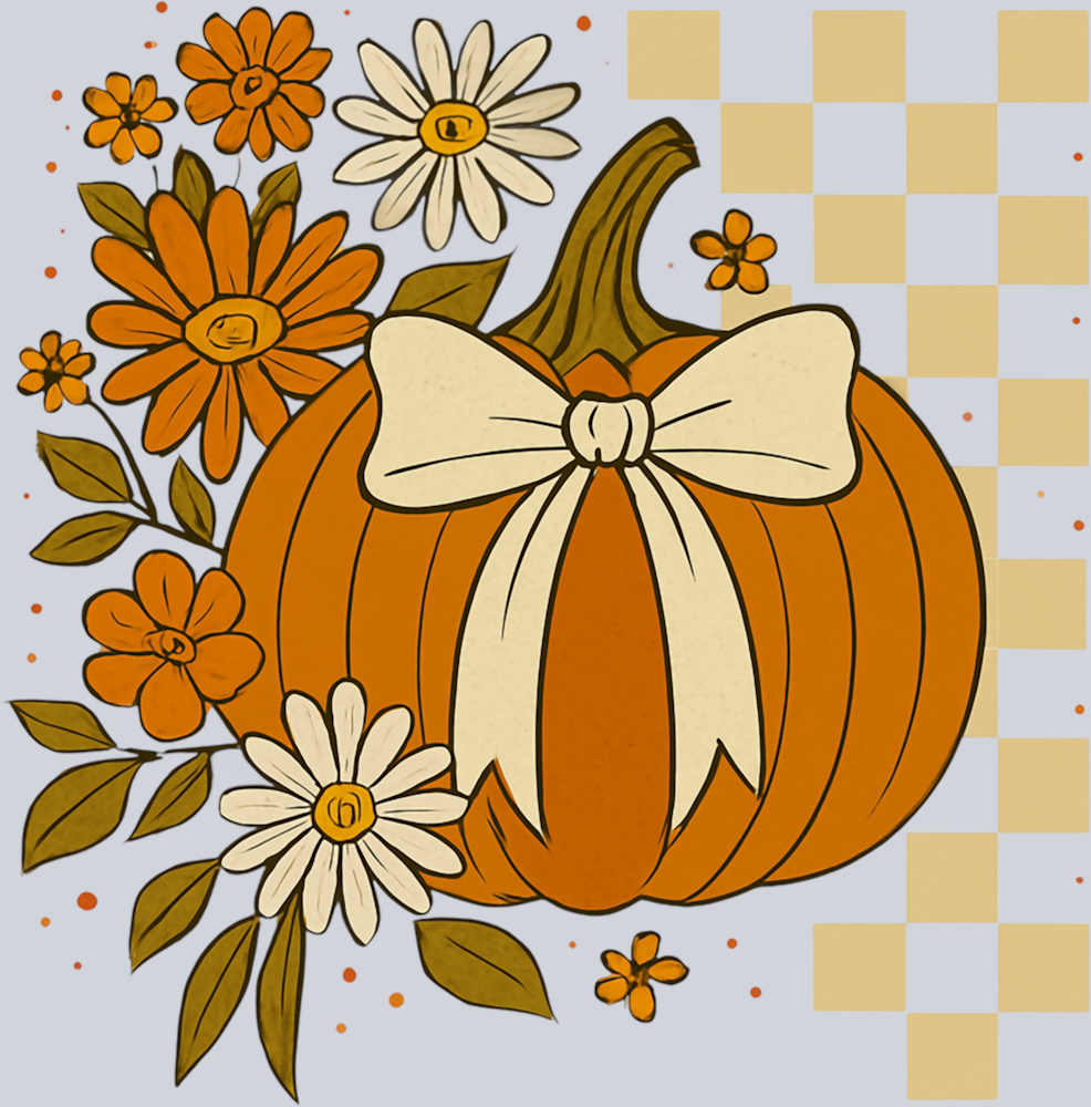 Autumn Pumpkin Flowers and Checkerboard 6 - STK07343