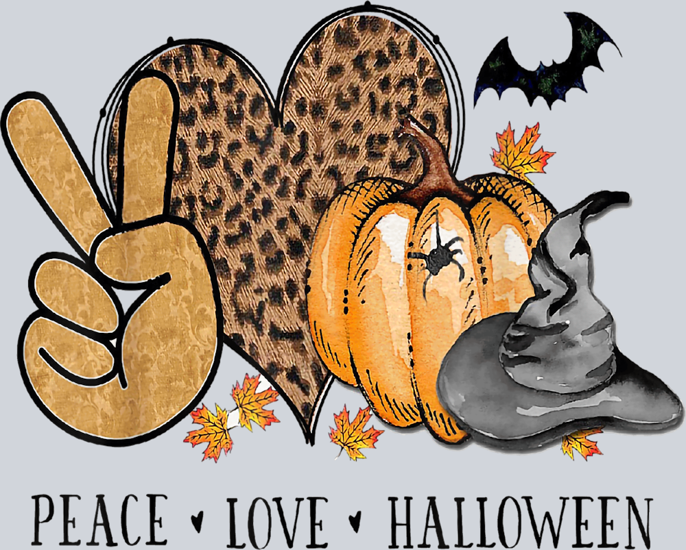 Halloween Peace Love Pumpkin Leopard Fall Thanksgiving T-Shirt - STK02498