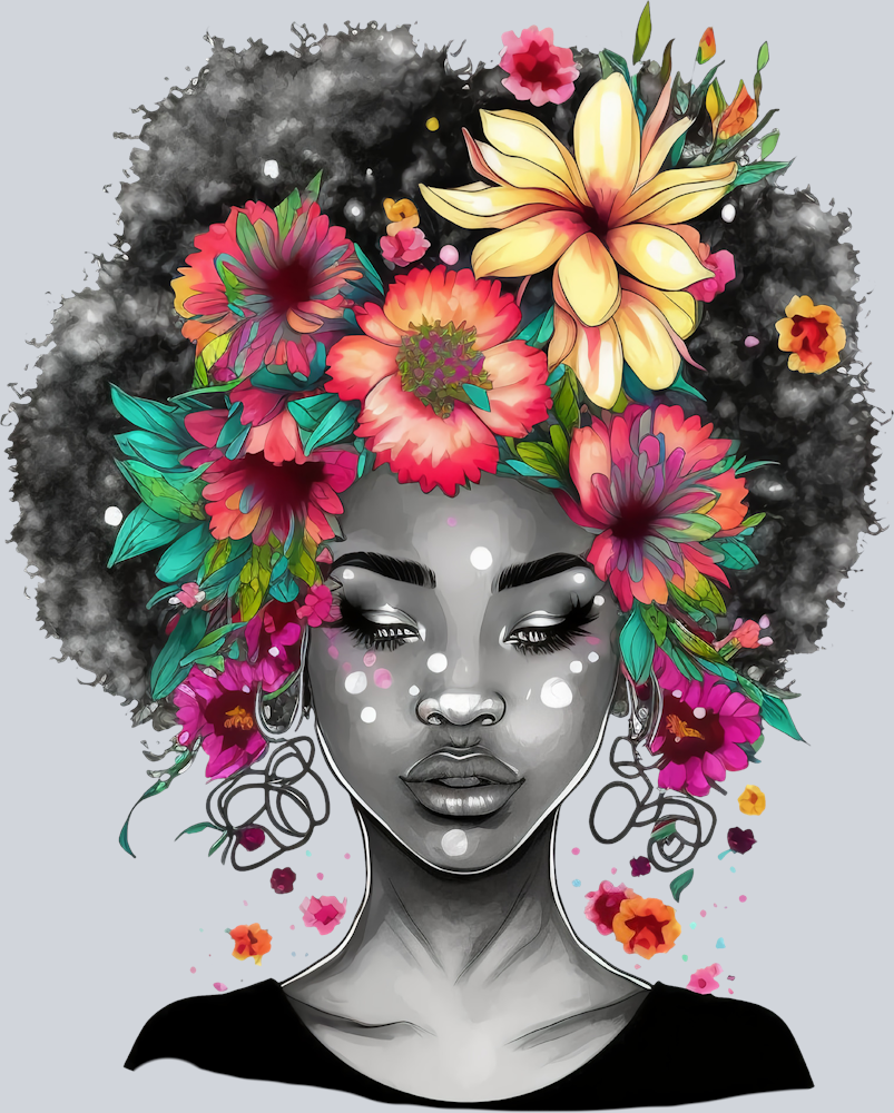 Black Woman Wild Flowers - STK00990