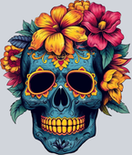 Skull Day Of The Dead Blue Orange - STK05530
