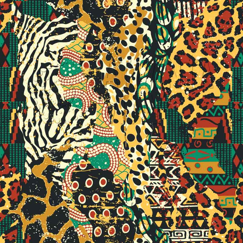 Imani - African Fabric & Animal Print Patchwork Patterned Heat Transfer Vinyl (HTV)