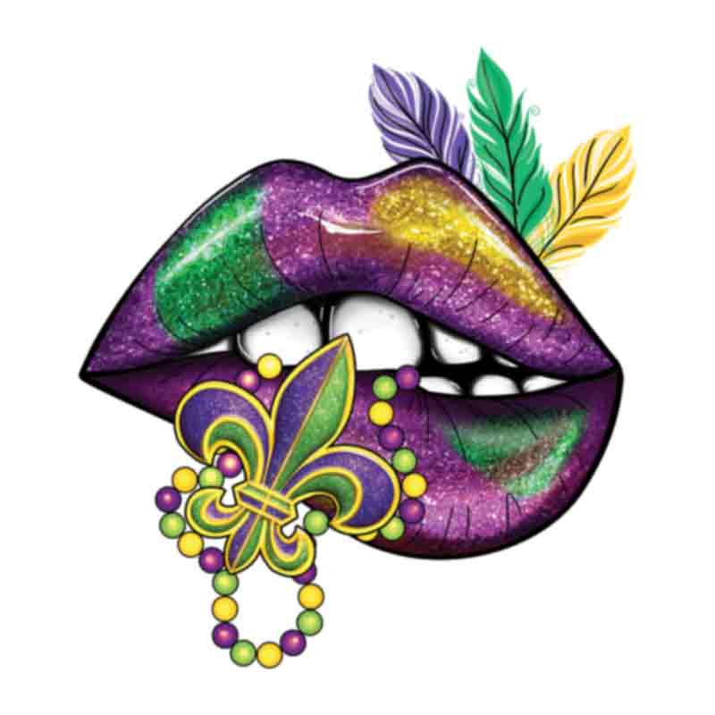 Mardi Gras Glitter Lips Beads (DTF Transfer)