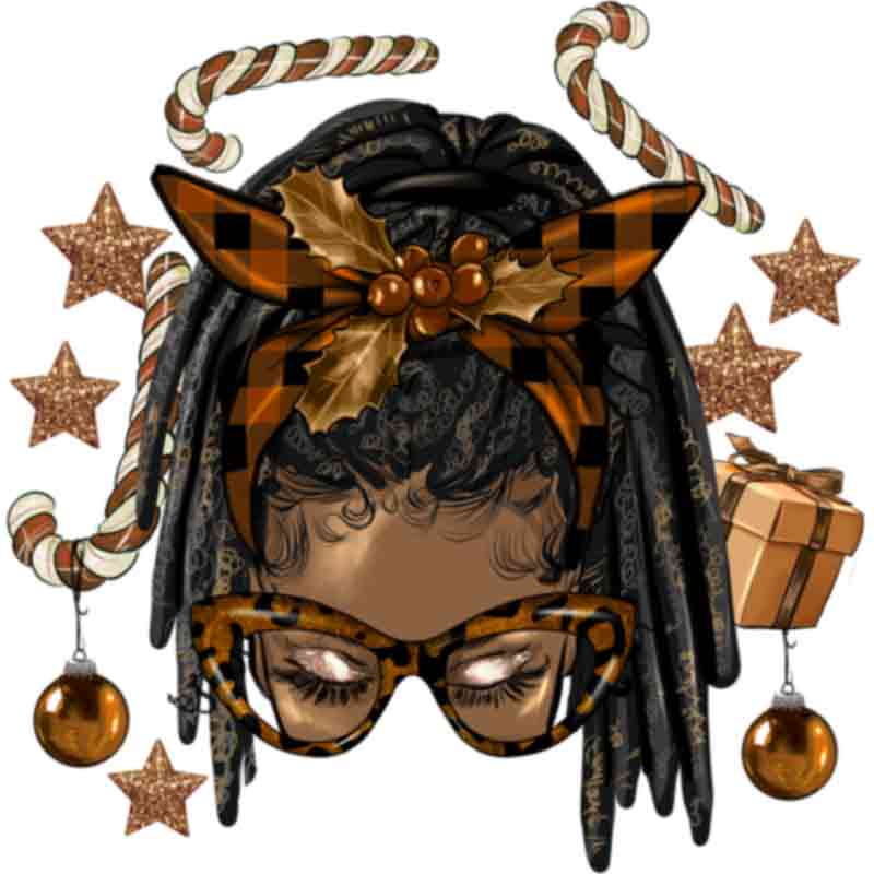 Melanin Christmas Afro Messy Bun  Locs Ponytail (DTF Transfer)