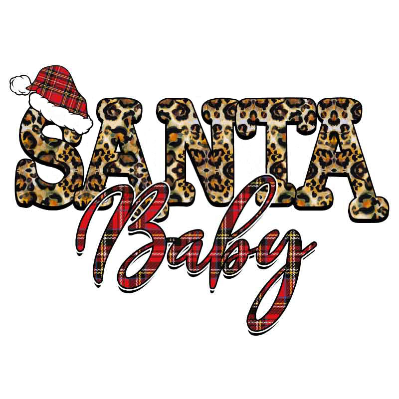 Leopard and Buffalo Plaid Santa Baby (Christmas DTF Transfer)