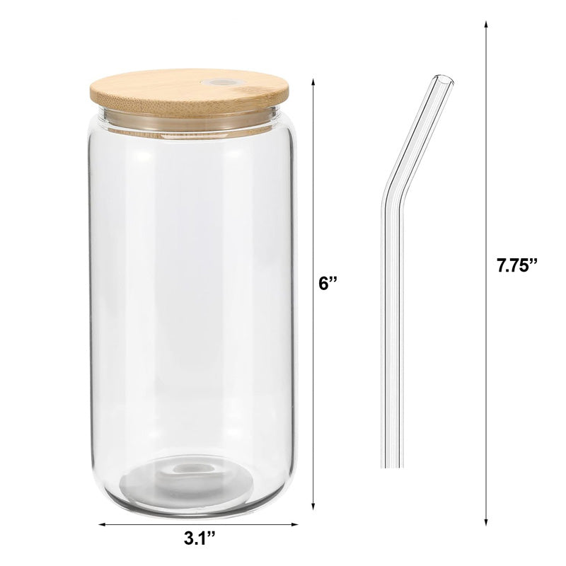 16oz Glass Cup with Bamboo Lid & Glass Straw