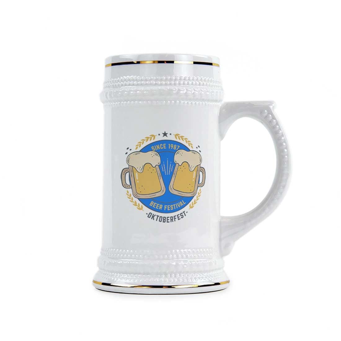 Ceramic Sublimation Beer Stein with Gold Trim - 22oz