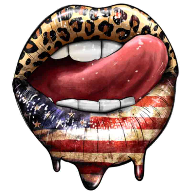 American Flag and Leopard Lips (DTF Transfer)
