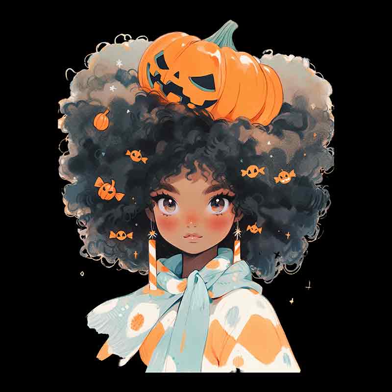 Halloween Black Girl Afro Pumpkin (DTF Transfer)