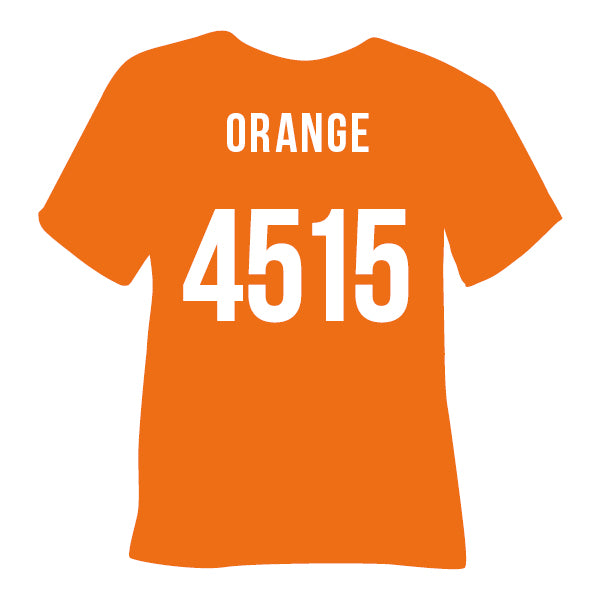 4515 S Orange POLI-FLEX® BLOCKOUT SOFT Heat Transfer Vinyl color swatch on orange t-shirt