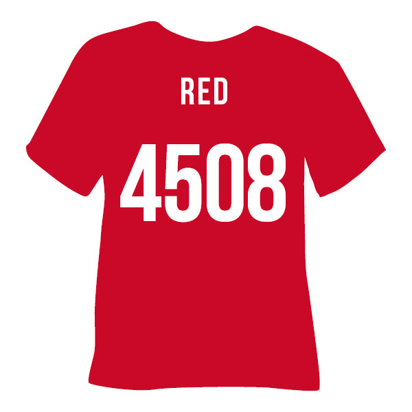 4508 S Red POLI-FLEX® BLOCKOUT SOFT Heat Transfer Vinyl color swatch on red t-shirt