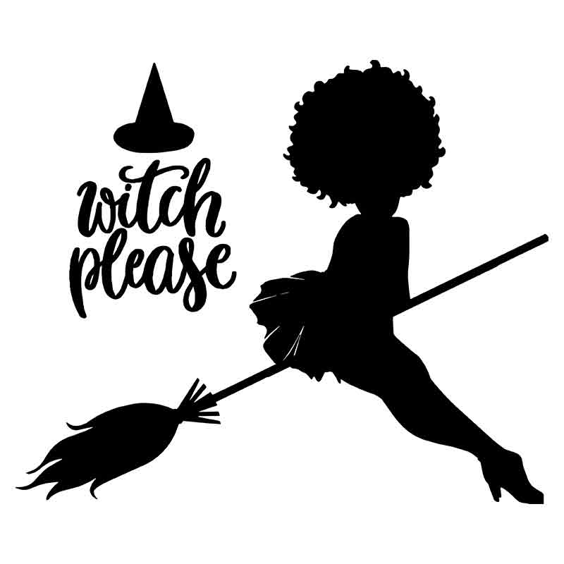 Halloween Afro Woman Witch Please Silhouette (DTF Transfer)