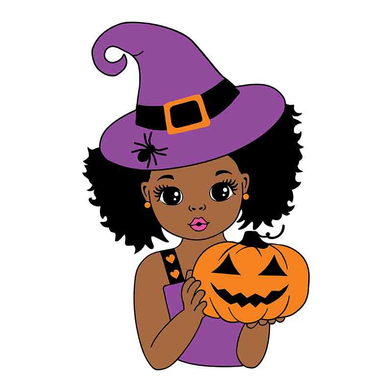 Halloween Witch Little Black Girl Sitting (DTF Transfer)