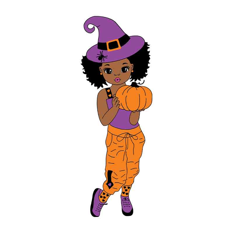 Halloween Witch Little Black Girl Standing (DTF Transfer)