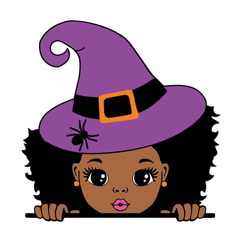Halloween Witch Peeking Little Black Girl (DTF Transfer)