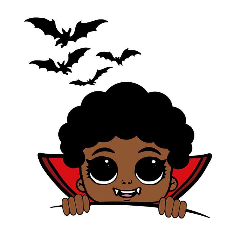 Halloween Afro Boy Peeking Vampire Bats (DTF Transfer)