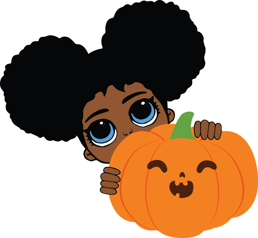Halloween Afro Girl Peeking Pumpkin (DTF Transfer)