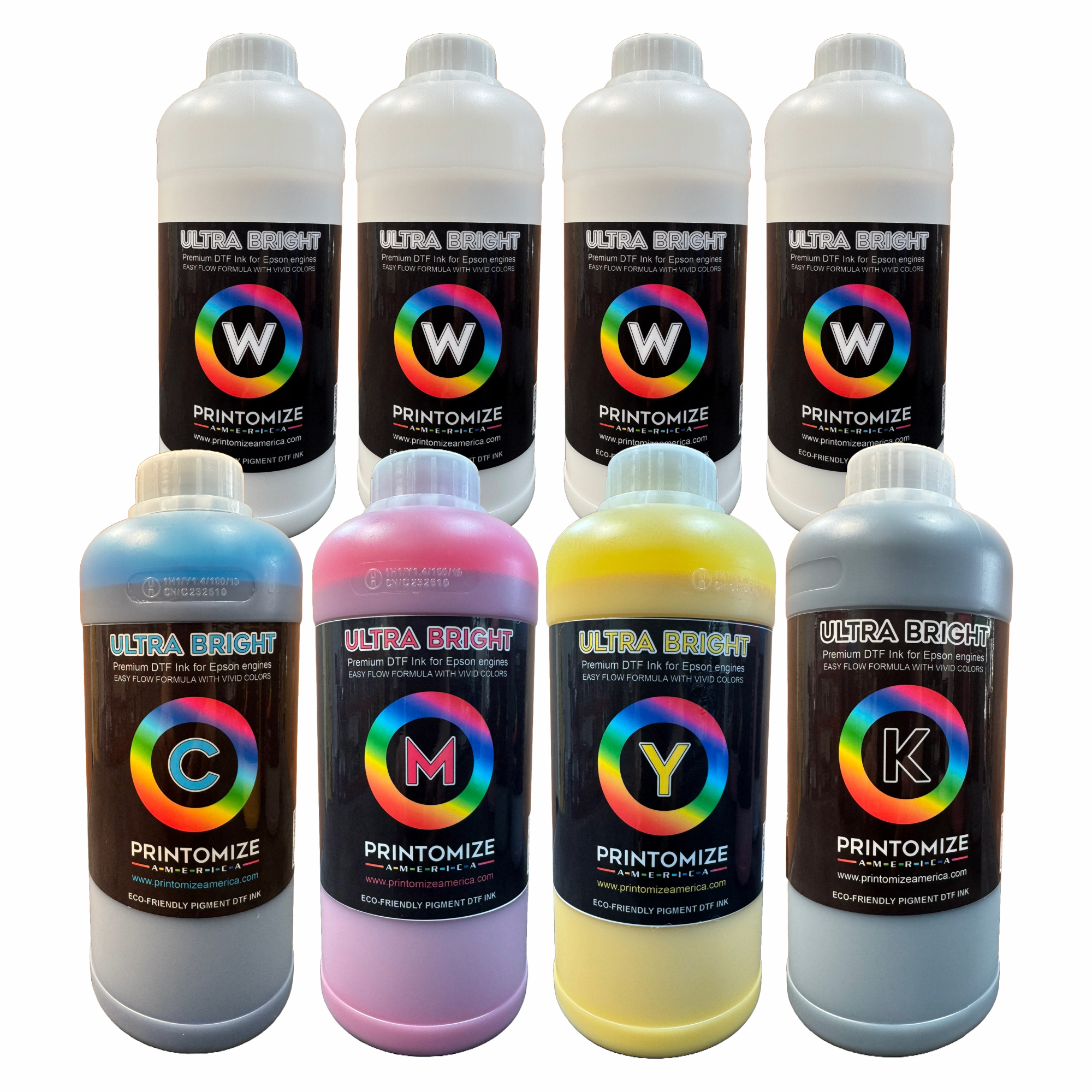 Ultra Bright DTF Ink Bundle - (1 liter of each CYMK + 4 liter of White)