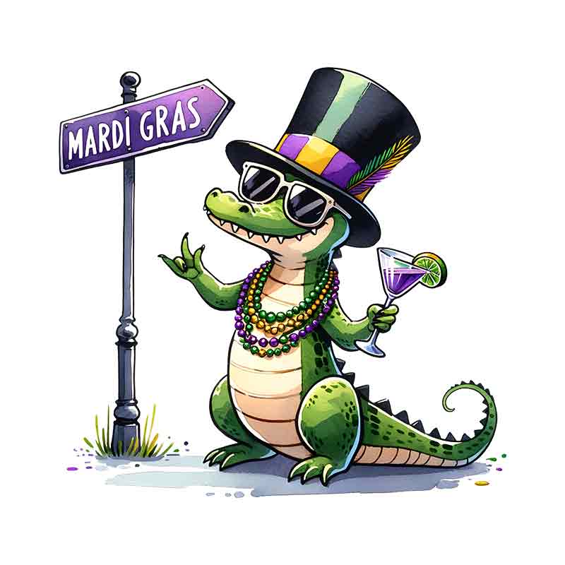 Mardi Gras Gator (DTF Transfer)