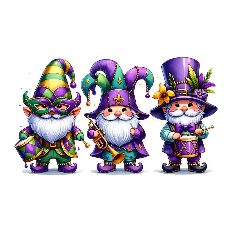 Mardi Gras Gnomes (DTF Transfer)