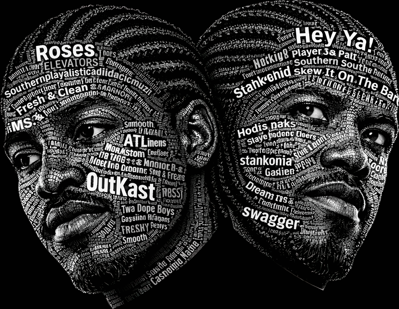Outkast Calligram (for black shirts only) - STK07567 (DTF Transfers)