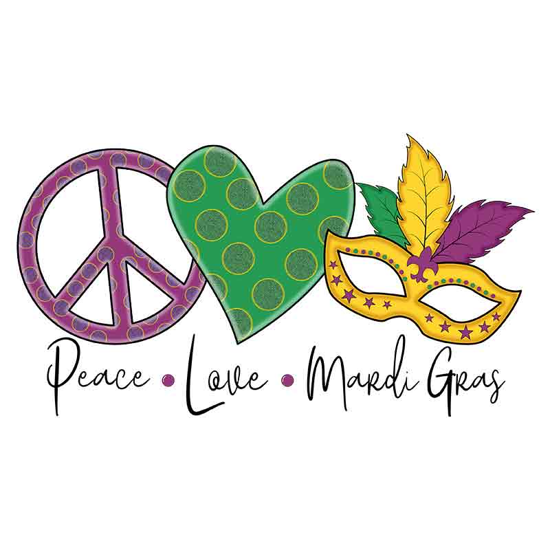 Peace Love Mardi Gras (black) (DTF Transfer)