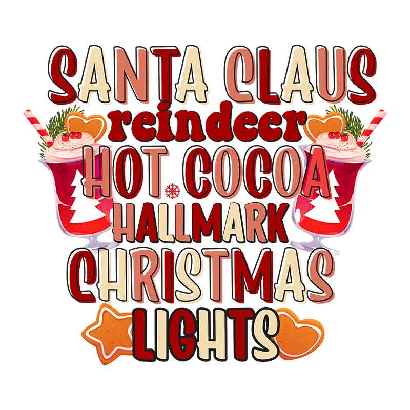 Santa Claus Reindeer Hot Cocoa Hallmark Christmas Lights (DTF Transfer)